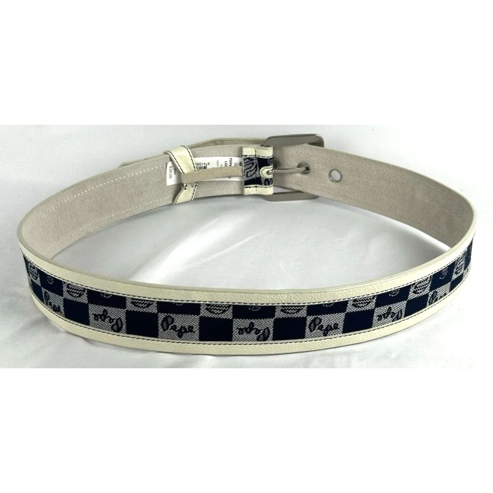 Unworn Vtg Pepe Jeans Blue White Logo Leather Belt Womens Sz L Spellout Y2K 90s